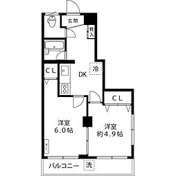 日新マンション 3階2DKの間取り