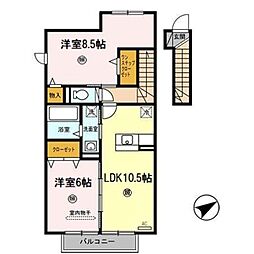 フォレストコート 2階2LDKの間取り