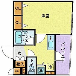 東京メトロ有楽町線 新富町駅 徒歩6分の賃貸マンション 5階1Kの間取り