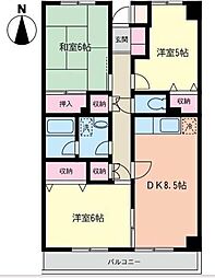 オークウッドI 2階3DKの間取り