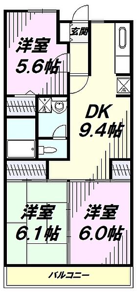 東京都福生市大字熊川(賃貸マンション3DK・4階・59.45㎡)の写真 その2