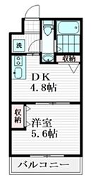 GARNPASEO六町 1DKの間取図画像