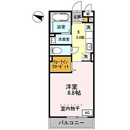 中根ヒルズ 2階1Kの間取り