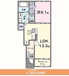 セーリウス梅原・3 1LDKの間取図画像