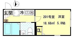 Nest Hirai 2階1Kの間取り