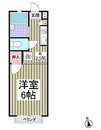プランドール和光A棟 2階1Kの間取り