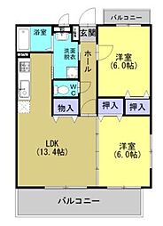 レジデンス八幡Ａ 1階2LDKの間取り