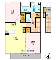 シェーングラースC 2LDKの間取図画像