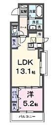ラ・テュイル 1LDKの間取図画像