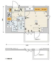 都営新宿線 森下駅 徒歩6分の賃貸マンション 6階1Kの間取り