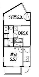 月村マンションＮｏ．19 3階2DKの間取り