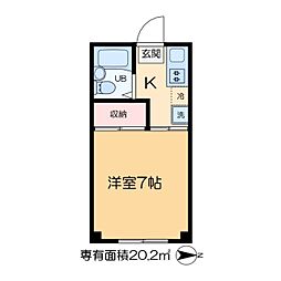 光央ハイツ2 1階1Kの間取り