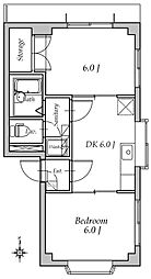 レーベン石黒 2DKの間取図画像
