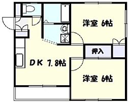 フラット穂留壽 2DKの間取図画像