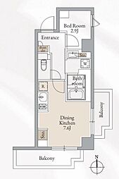 東京メトロ東西線 高田馬場駅 徒歩6分の賃貸マンション 4階1DKの間取り