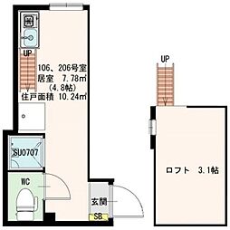 stage中野III 2階ワンルームの間取り