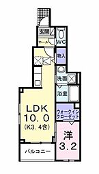 花水木 1階1LDKの間取り