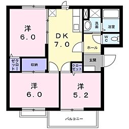 メゾン・ド・ソレイユB 3DKの間取図画像