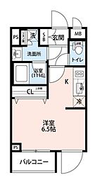 プレール・ドゥーク学芸大学2 ワンルームの間取図画像