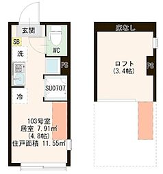 Eminence I 1階ワンルームの間取り