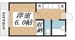 ハイツバンブーII 1階1Kの間取り