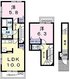 アンジュ東原1 2LDKの間取図画像