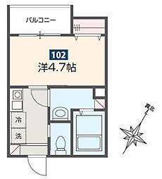 ＭＥＬＤＩＡ小川 1階1Kの間取り