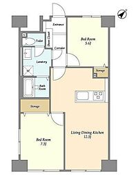 ロイヤルキャステージ恋ヶ窪 3階2LDKの間取り