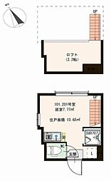 ハーモニーテラス桜上水 2階ワンルームの間取り