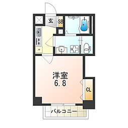 阪神本線 出屋敷駅 徒歩8分の賃貸マンション 7階1Kの間取り