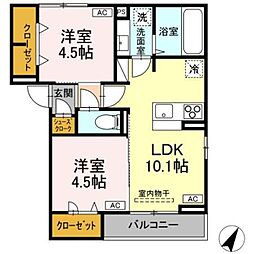 D-ROOM平山5丁目 2階2LDKの間取り