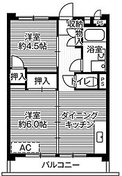 ビレッジハウス向台タワー1号棟 6階2DKの間取り