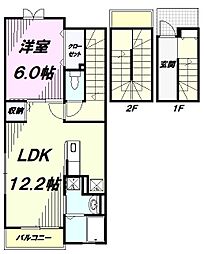 JR中央線 八王子駅 徒歩12分の賃貸アパート 3階1LDKの間取り