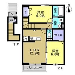 ルミエールK6 2LDKの間取図画像