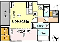 レ・セーナ八幡 1階1LDKの間取り