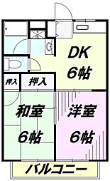 グリーンハイムナカA 2DKの間取図画像