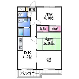 南海線 紀ノ川駅 徒歩7分の賃貸マンション 3階3DKの間取り
