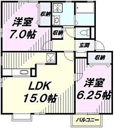 パールシャトー2 2LDKの間取図画像