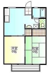 ハイツクローバー 2階2DKの間取り