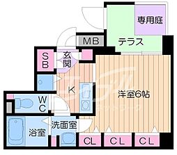 アクアプレイス東天満 1階1Kの間取り
