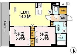カスタリア西船橋II 4階2LDKの間取り