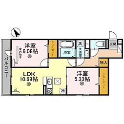 山陽電鉄本線 林崎松江海岸駅 徒歩7分の賃貸アパート 2階2LDKの間取り