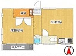 小川荘 2階1DKの間取り