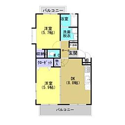 コーポラス桜 2階2DKの間取り