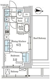 パークアクシス木場キャナルウエスト 12階1DKの間取り