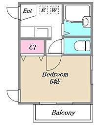 メイプルハウス B棟 1階1Kの間取り