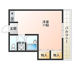 阪神なんば線 千鳥橋駅 徒歩11分の賃貸マンション 2階ワンルームの間取り