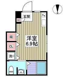 スーペル竹ノ塚 1階ワンルームの間取り
