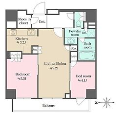 ウエリスアーバン錦糸町 13階2LDKの間取り
