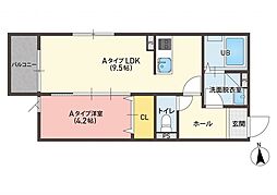 ＫＴ　Ｔｅｒｒａｃｅ稲吉（ケーティーテラス） 2階1LDKの間取り